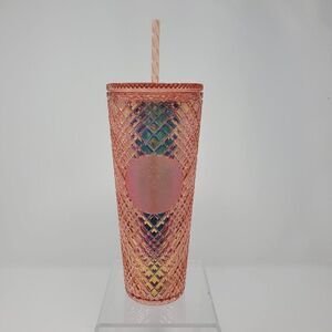 New Starbucks 2022 Winter‎ Holiday Jeweled Stud 24oz Tumbler Cold Cup Rose Gold